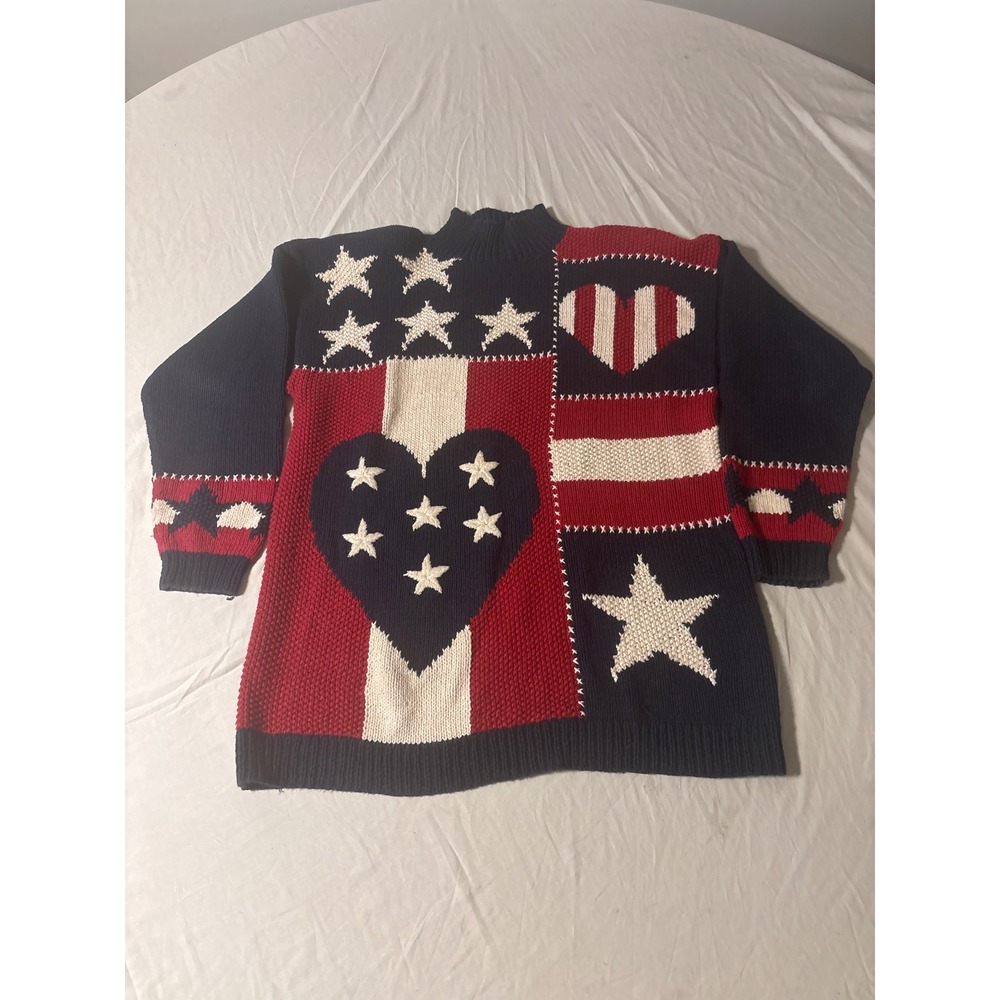 Vintage Marisa christina Patchwork Stars Hearts Sweater Womens Large